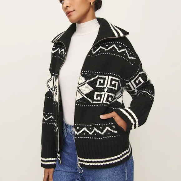 Reformation Mariposa Regenerative Wool Sweater Coat Black - Size XS - Picture 1 of 5